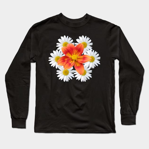 orange blossom with daisy flower blooms pattern Long Sleeve T-Shirt by rh_naturestyles